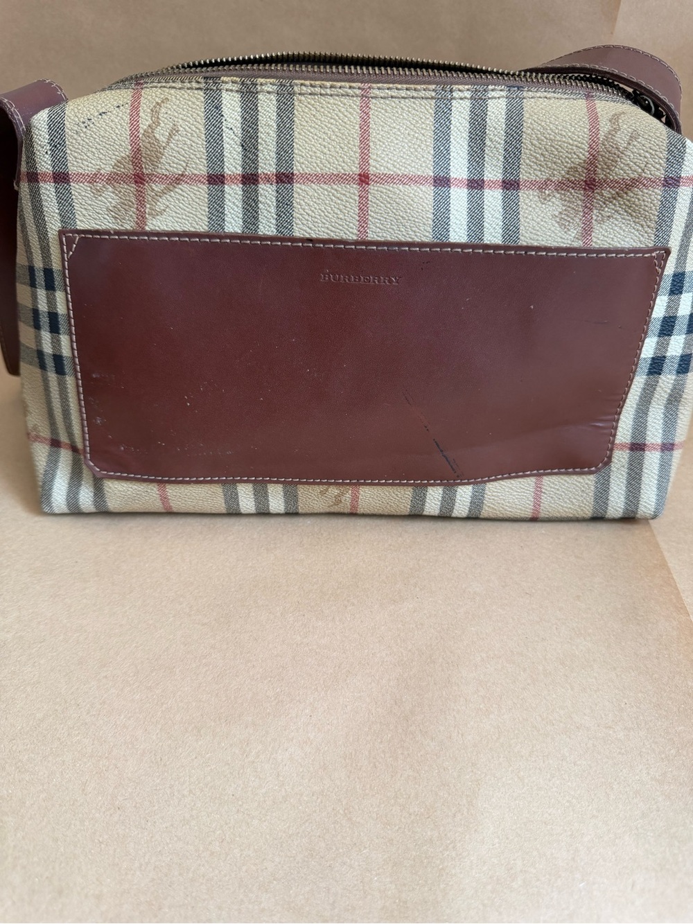 Burberry Beige/Brown Front Pocket Shoulder Bag - Picture 2 of 14
